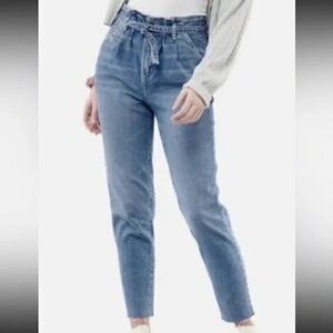 Hollister Ultra High Rise Mom Denim Jean Raw Hem Tie Waist, size 26/27